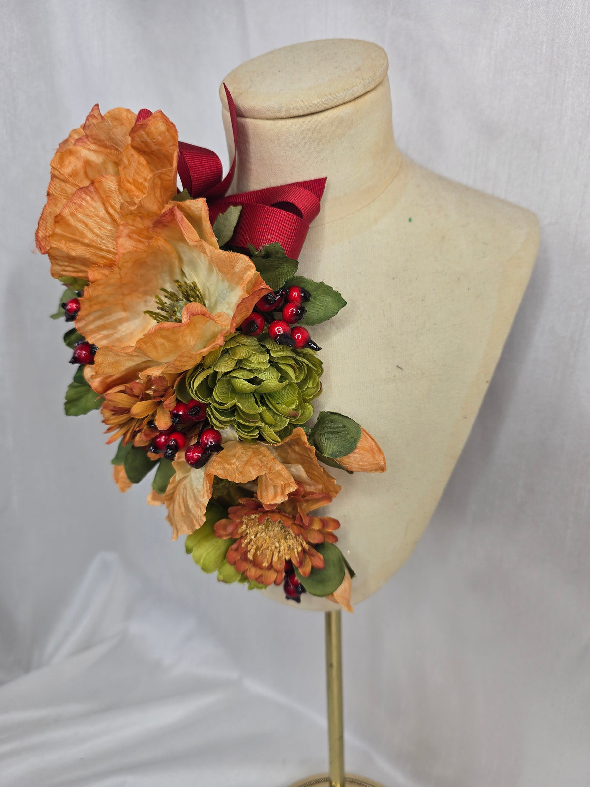 Orange, green and red berry hair flower and corsage set