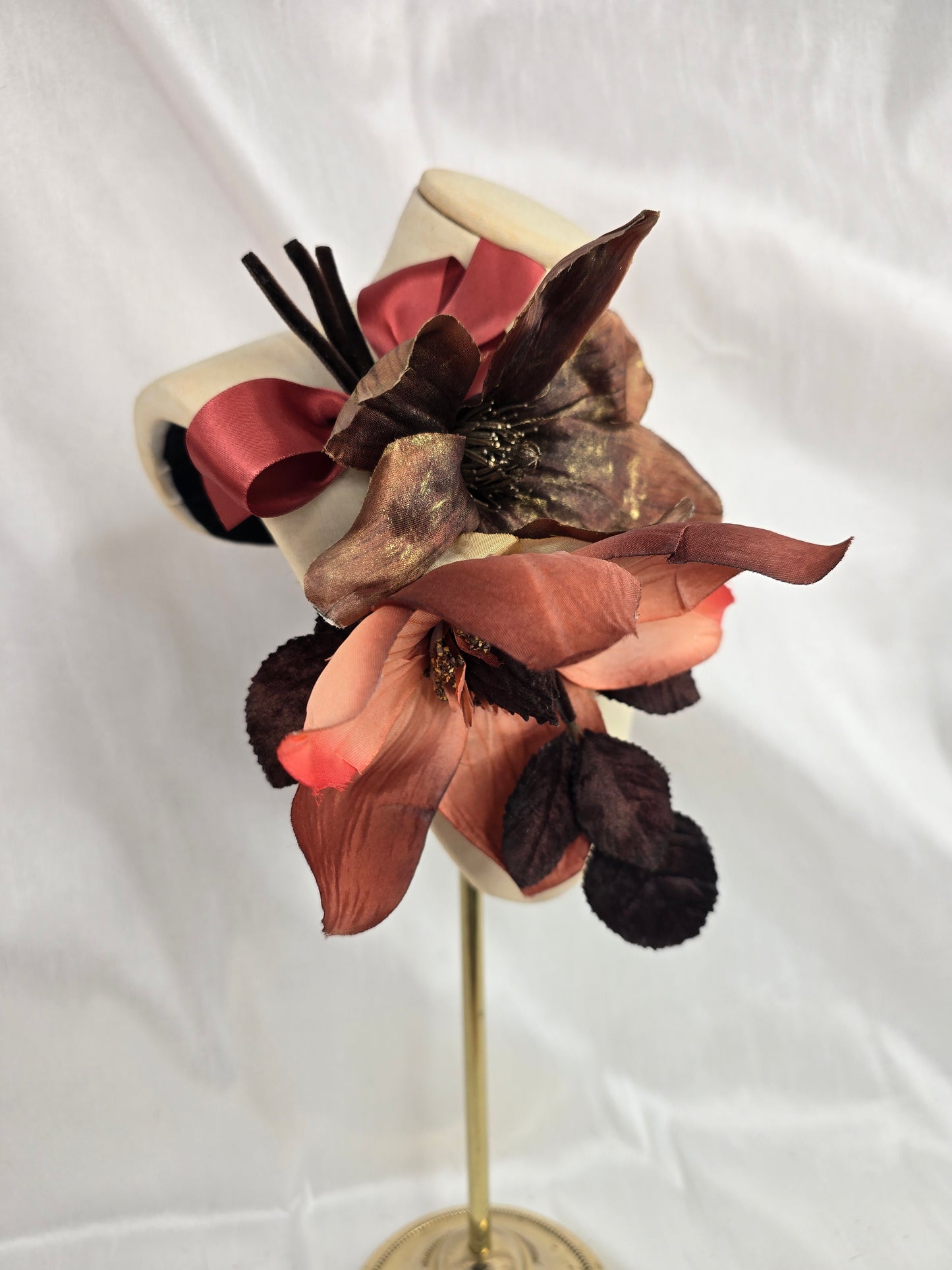 Extra large coral and bronze magnolia corsage