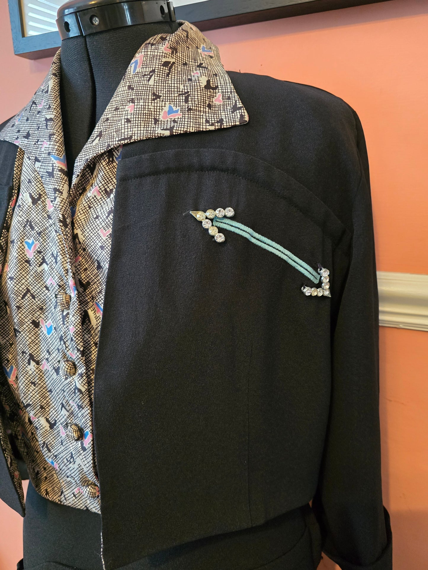 Rare late 1930s / 1940s vintage dress suit with rayon crepe bolero jacket