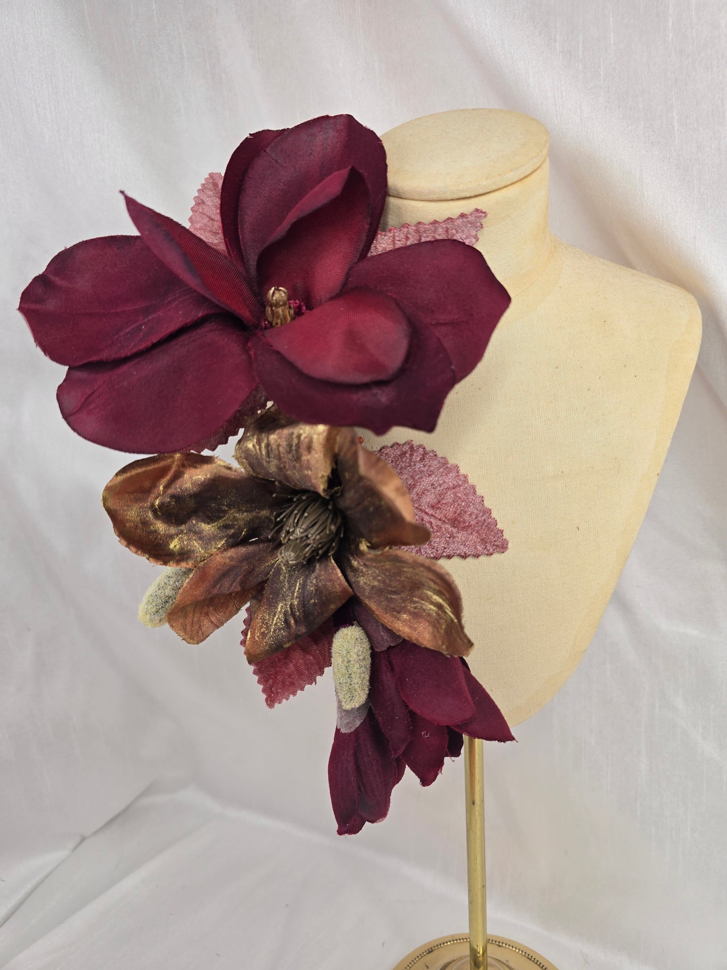 Extra large burgundy and bronze magnolia corsage