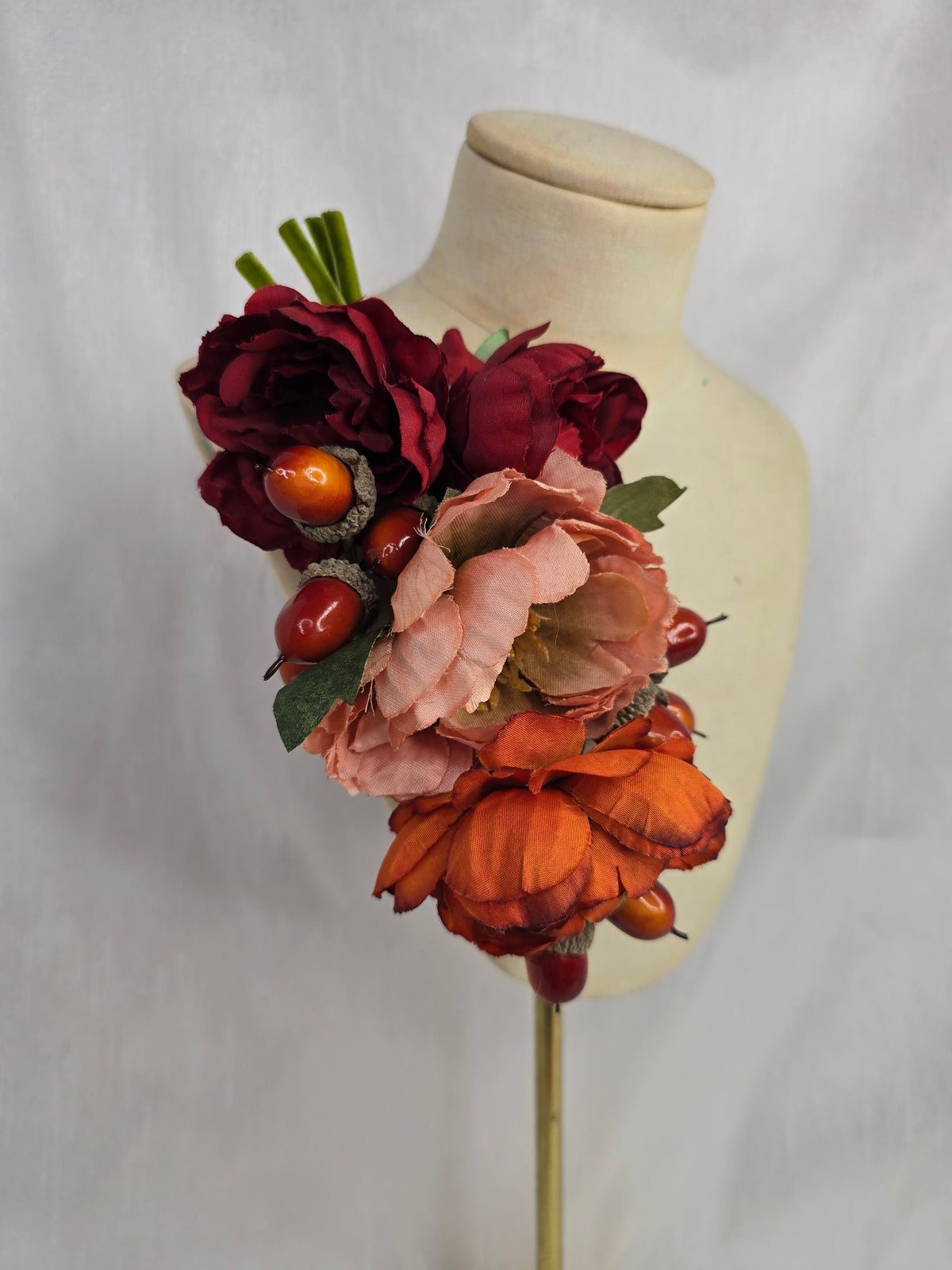 Peach, orange, red and acorn hair flower and corsage set