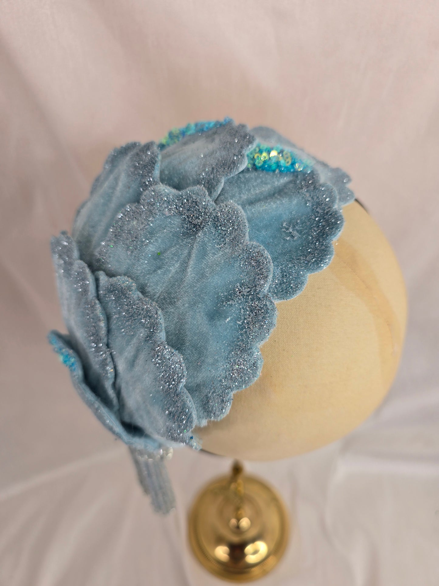 Pale aqua blue half hat/fascinator with beaded tassels (made to order)