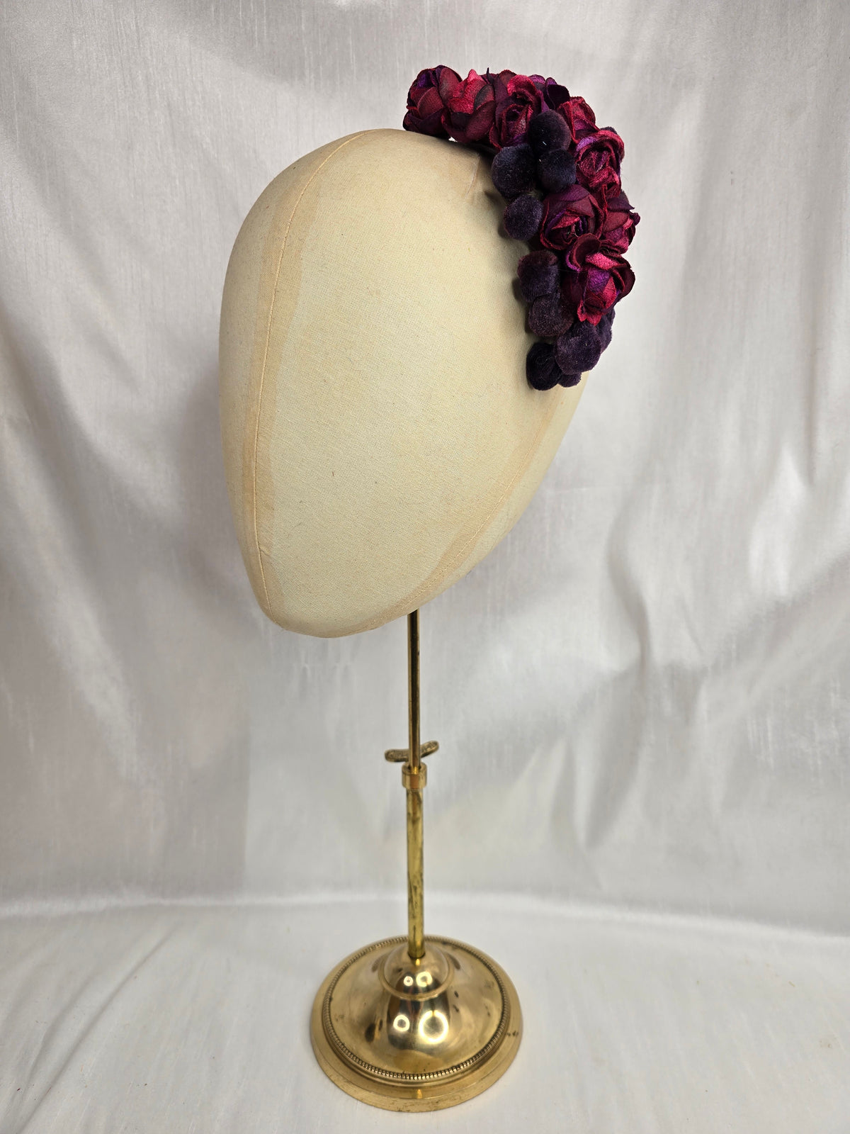Purple velvet bud hair flower and corsage set
