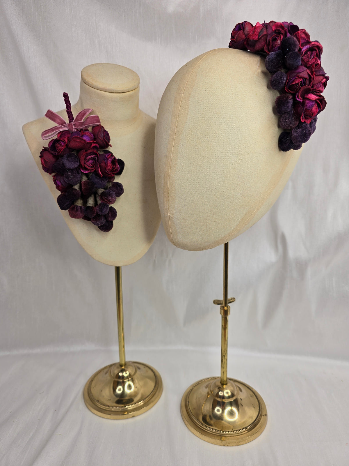 Purple velvet bud hair flower and corsage set