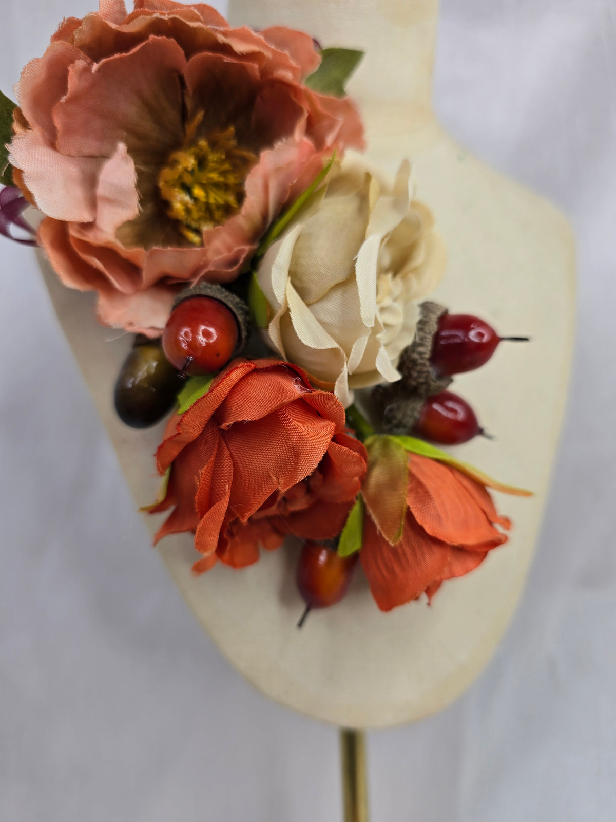 Peach, orange, cream and acorn hair flower and corsage set
