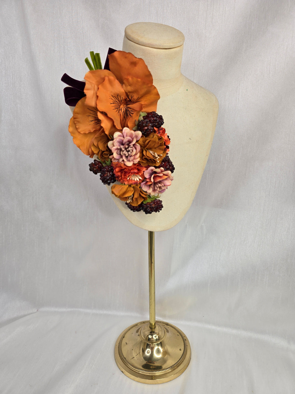 Peach, orange and raspberry hair flower and corsage set