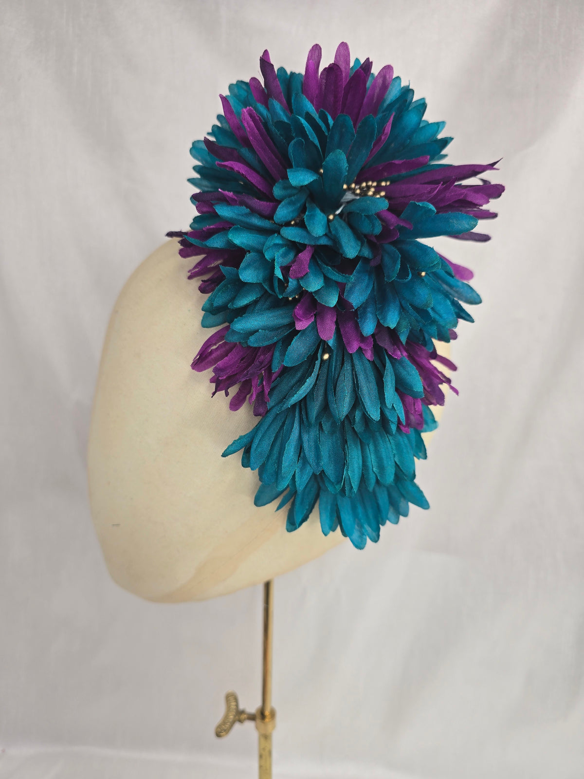 Teal, purple and gold large hair flower