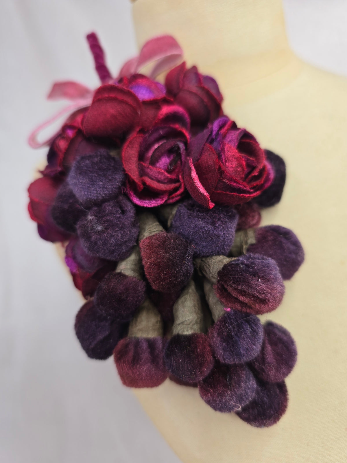 Purple velvet bud hair flower and corsage set