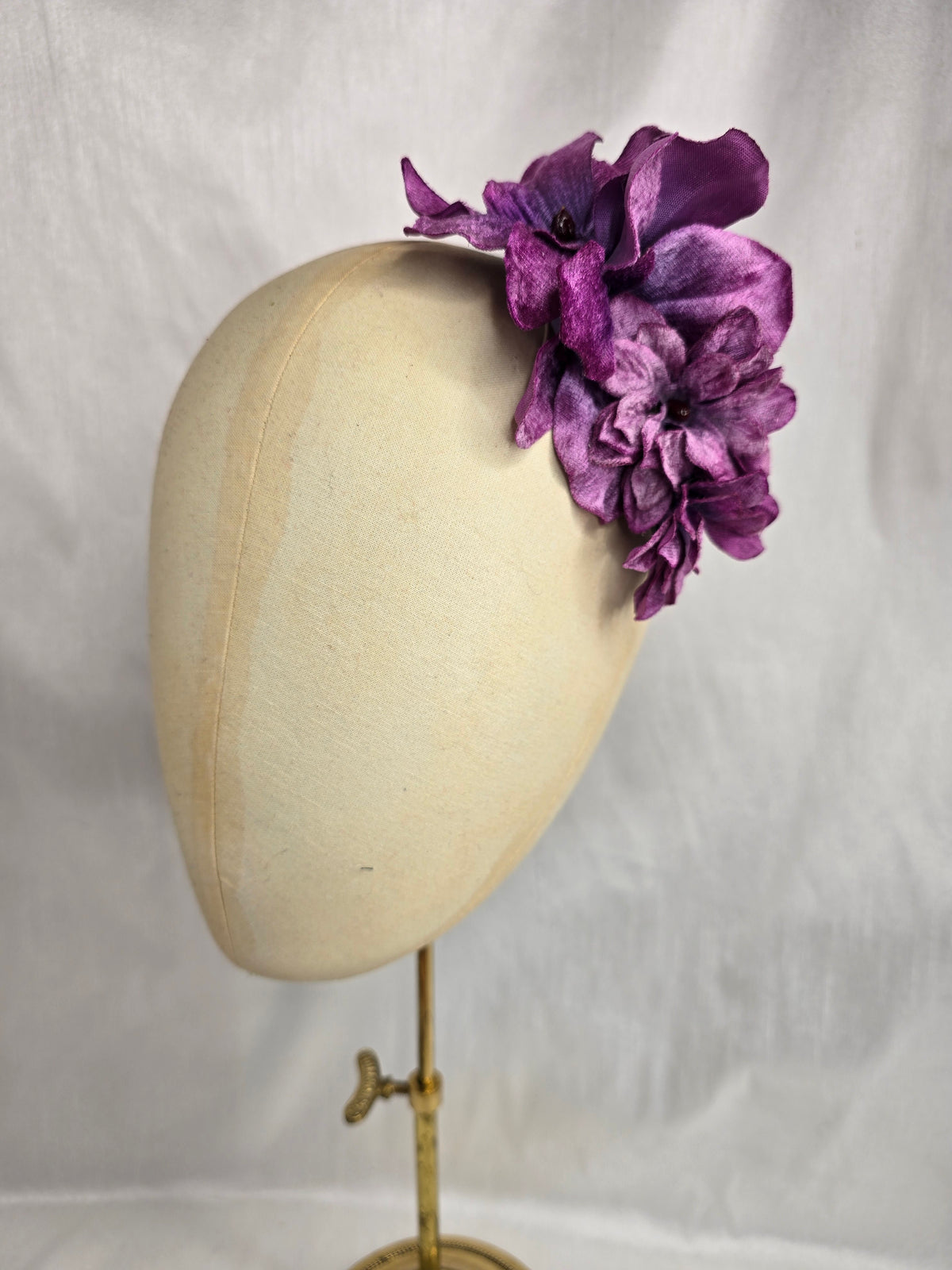 Purple velvet orchid hair flower and corsage set