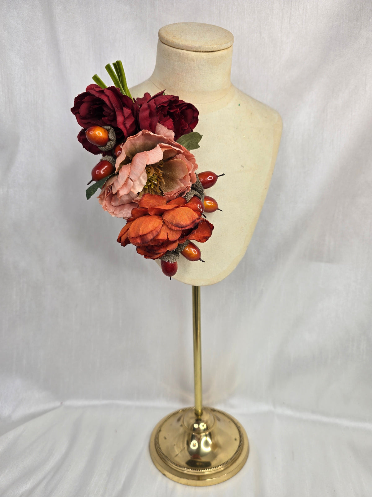 Peach, orange, red and acorn hair flower and corsage set