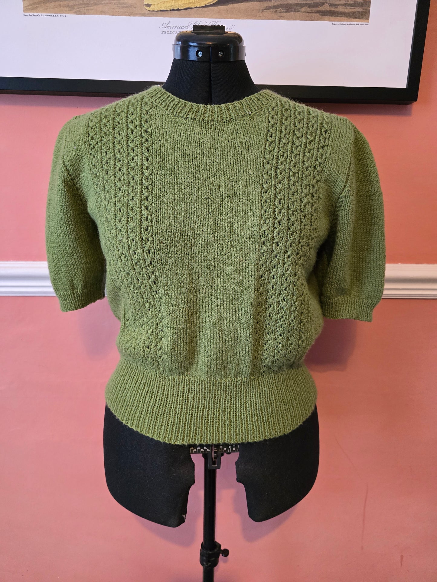 Handknit 1940s green short sleeve jumper