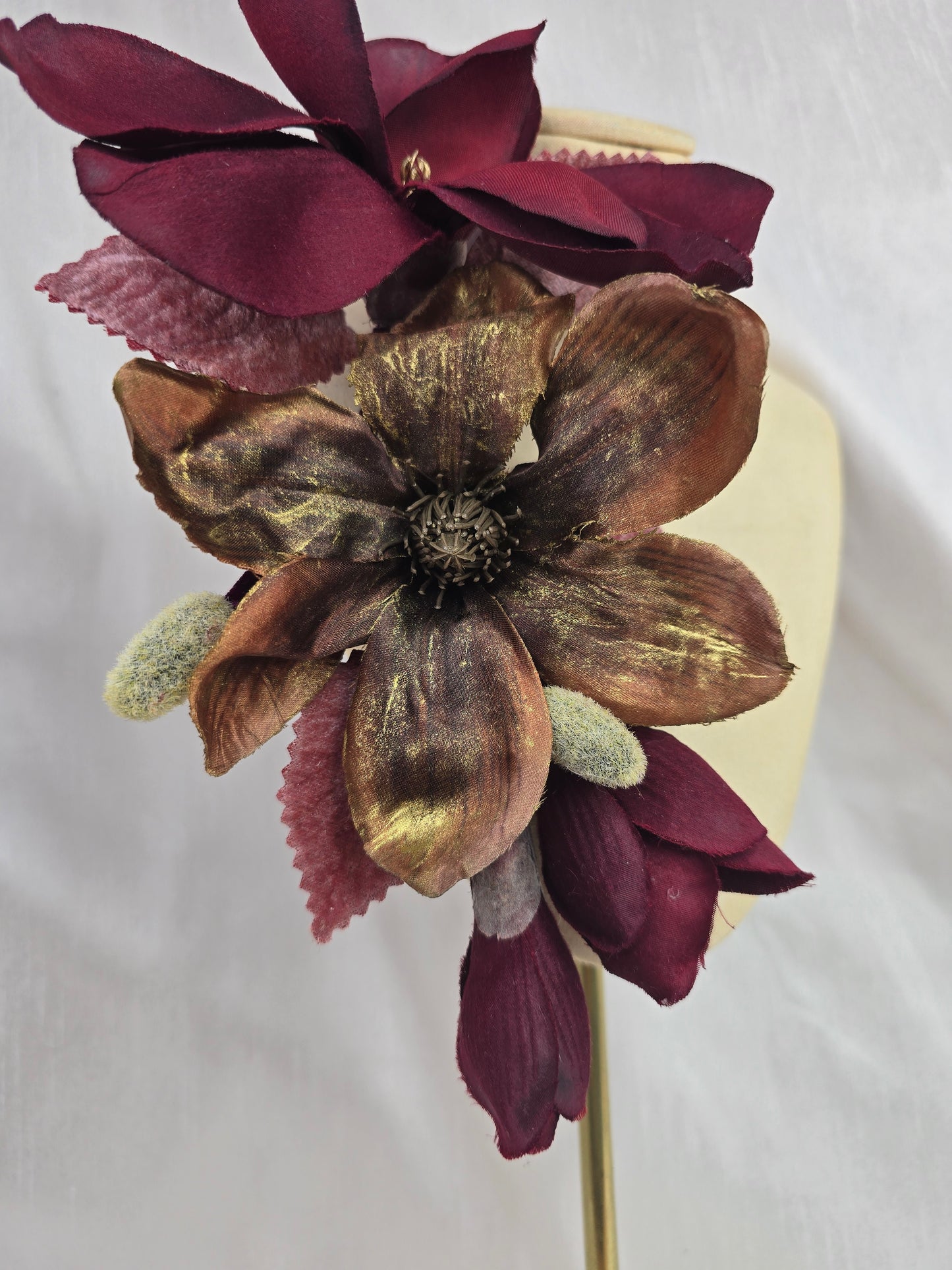 Extra large burgundy and bronze magnolia corsage