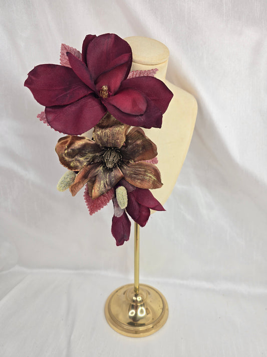 Extra large burgundy and bronze magnolia corsage